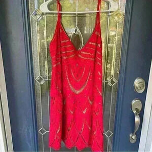 Elegant Red Lace Dress By FREE PEOPLE